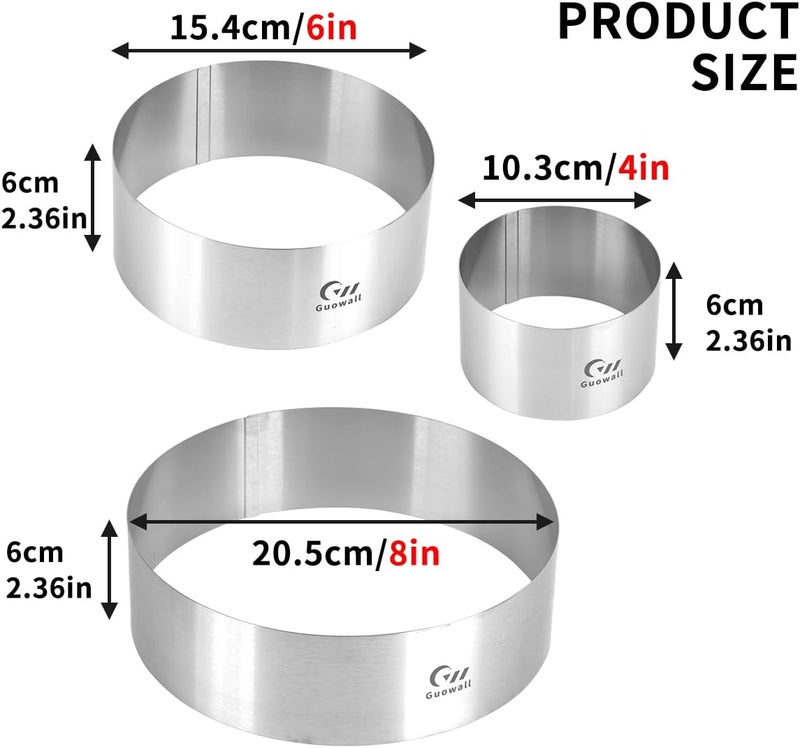 Guowall 4/6/8 inch Cake Rings for Baking Stainless Steel Mousse Ring Mold 3 Sizes Round Pastry Biscuit Cutter - Height 6 cm - Image 5